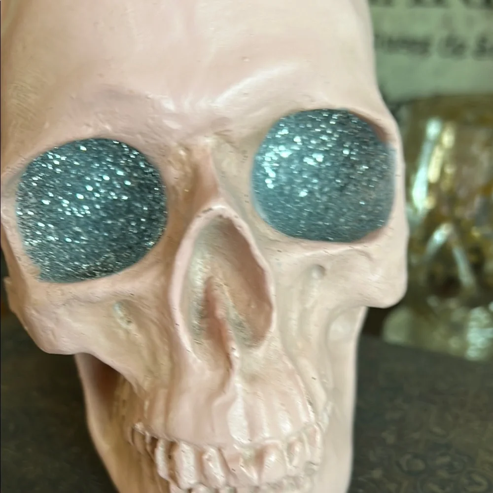Halloween Gothic Glam Pink Skull Decor with Glitter Eyes